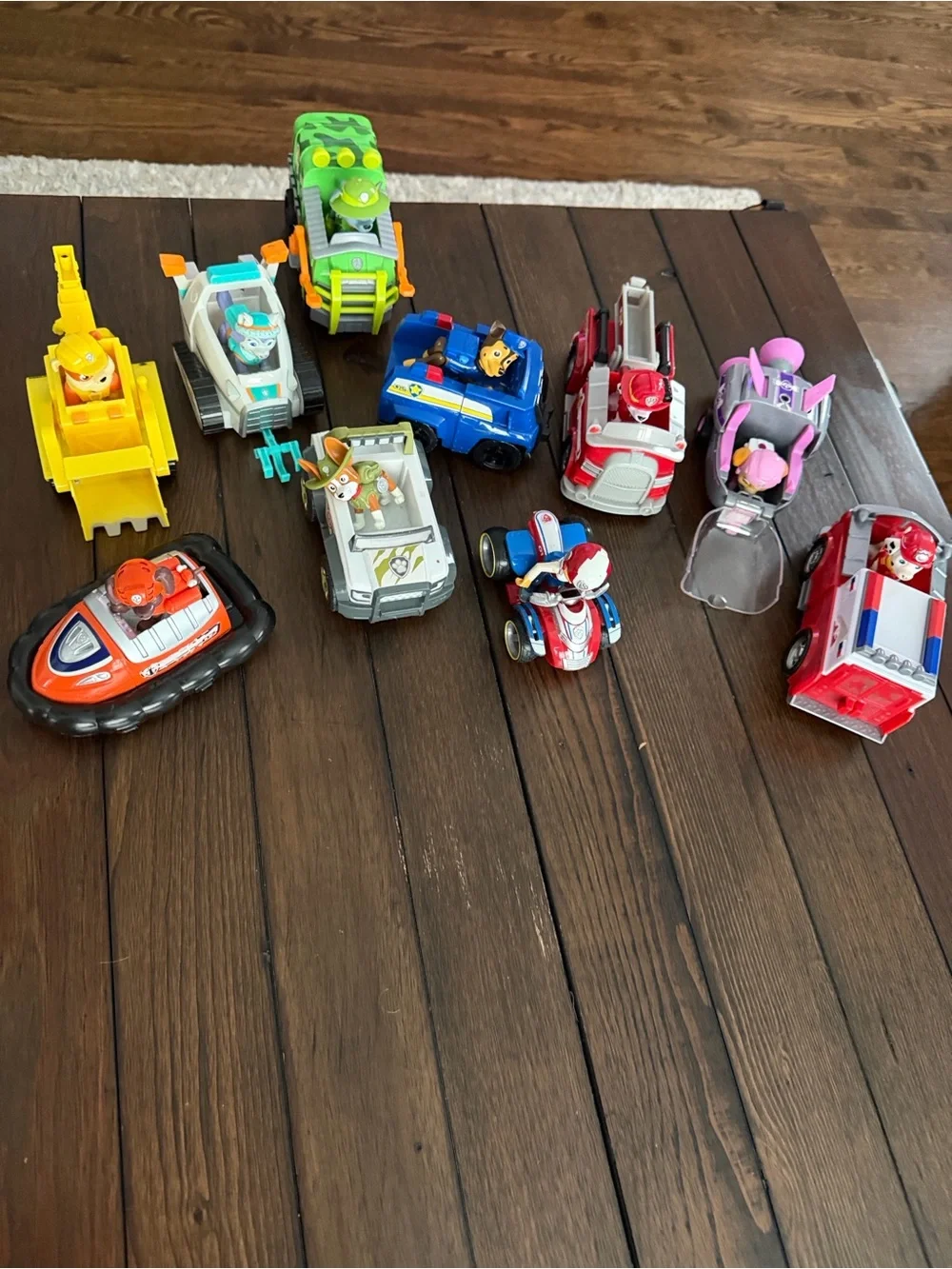 Paw Patrol Character Vehicle Lot in Blue, Red, Yellow, Green, Pink, White